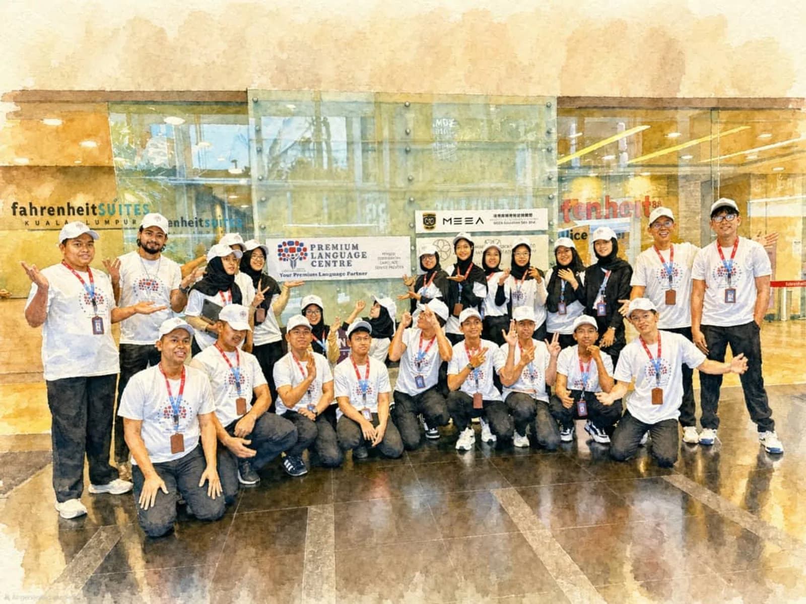 The Premium Language Centre team gathered at the Fahrenheit 88 entrance